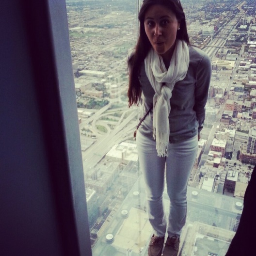 Hanging off the ledge at Sears Tower